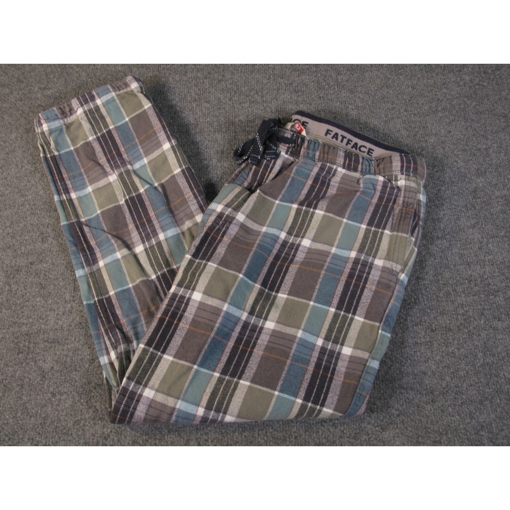FatFace Mens Plaid Flannel Pajama Pants 2XL Blue Green Grey Check Lounge Bottoms